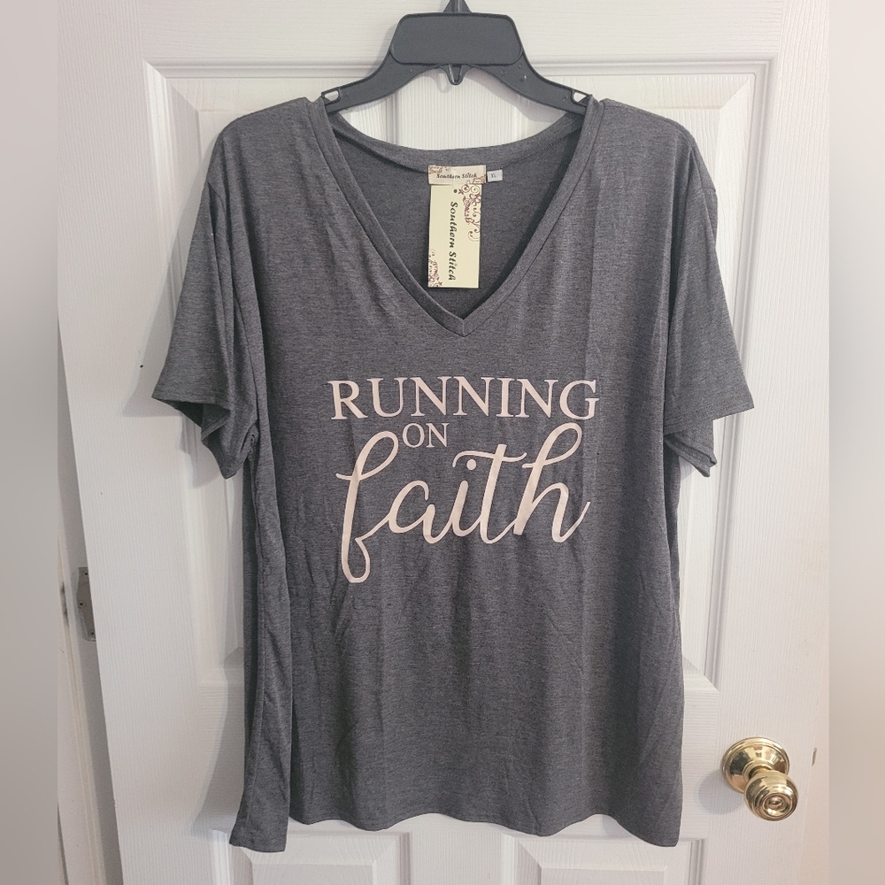 Southern Stitch Gray Faith Graphic Tshirt Top